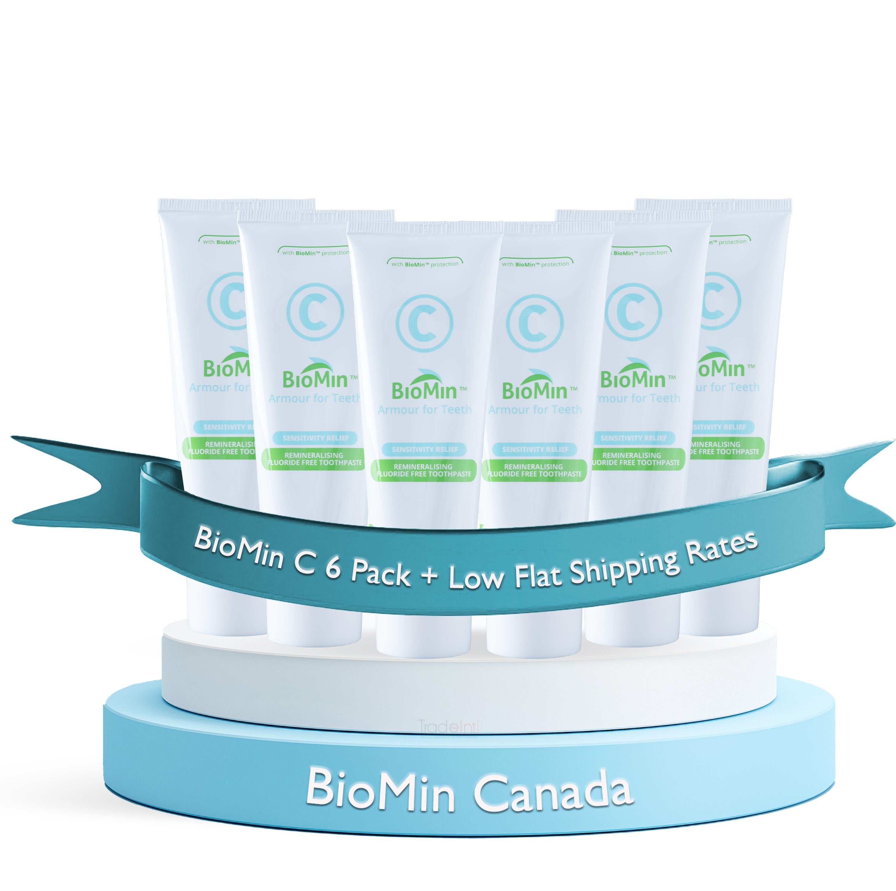 BioMin C product packaging with a blue stand and banner on a white background
