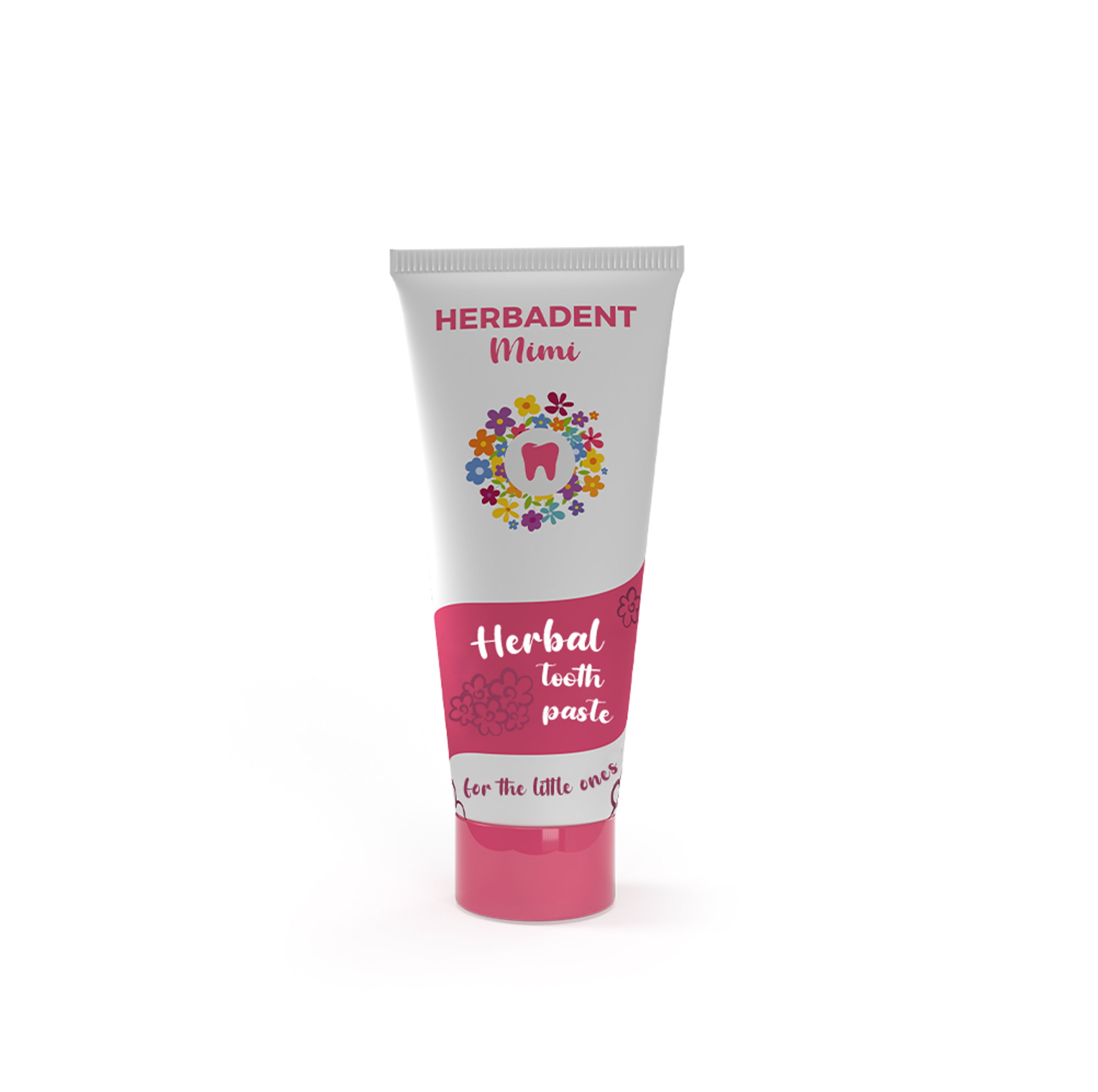 Herbadent Mimi herbal toothpaste tube on a white background